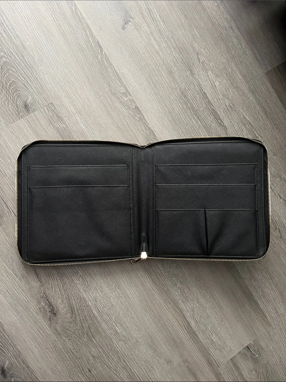 111SKIN Black Faux Leather Zip Small portFolio with Gold Logo